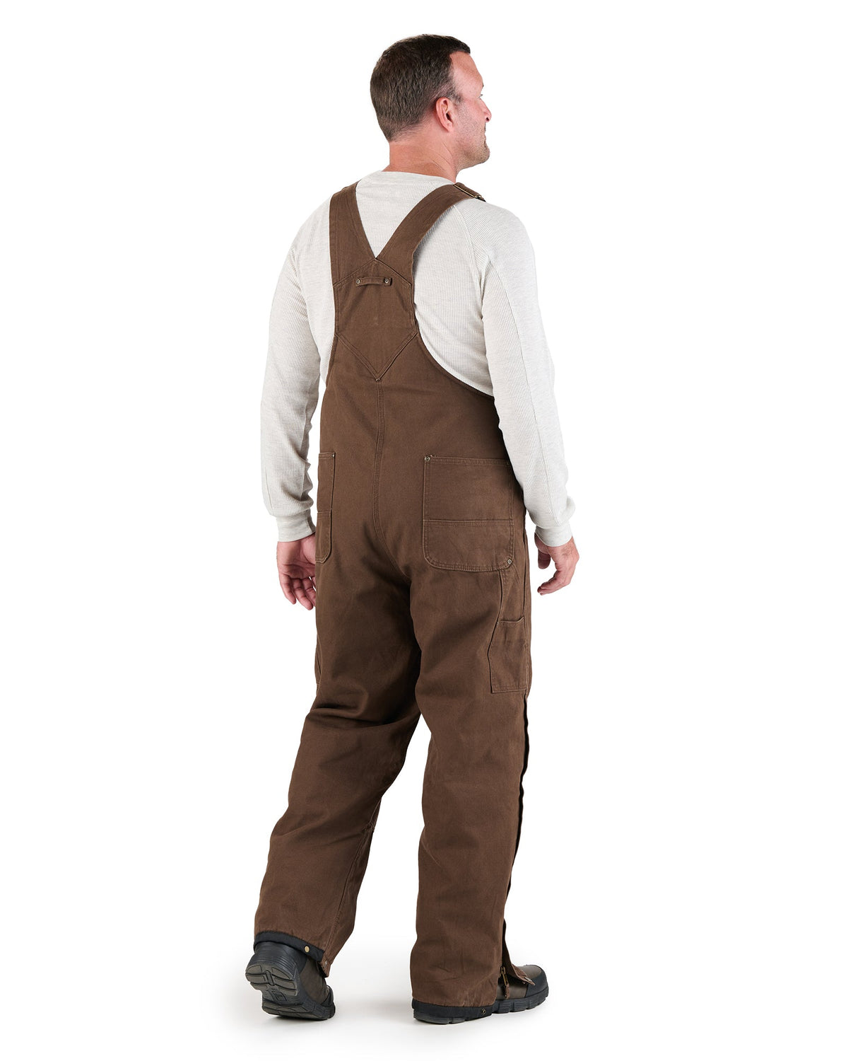 Back view of traditional insulated duck bib overalls