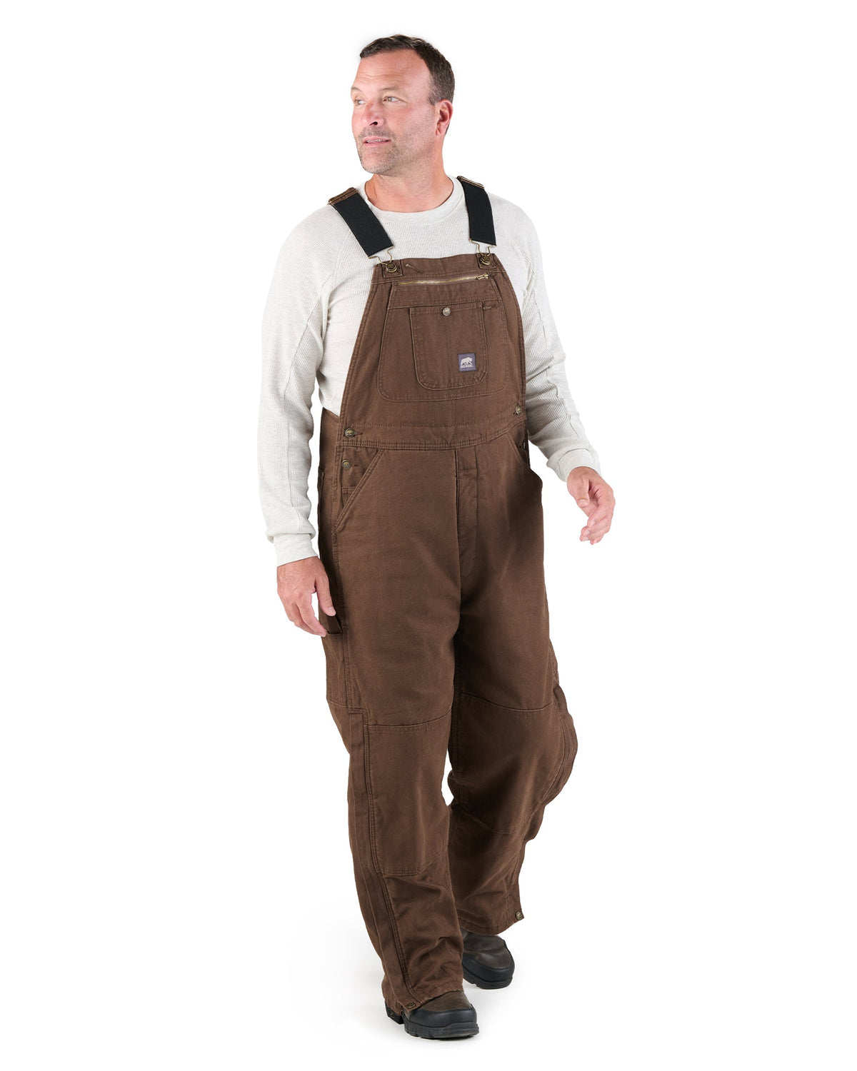 Front view of traditional insulated duck bib overalls