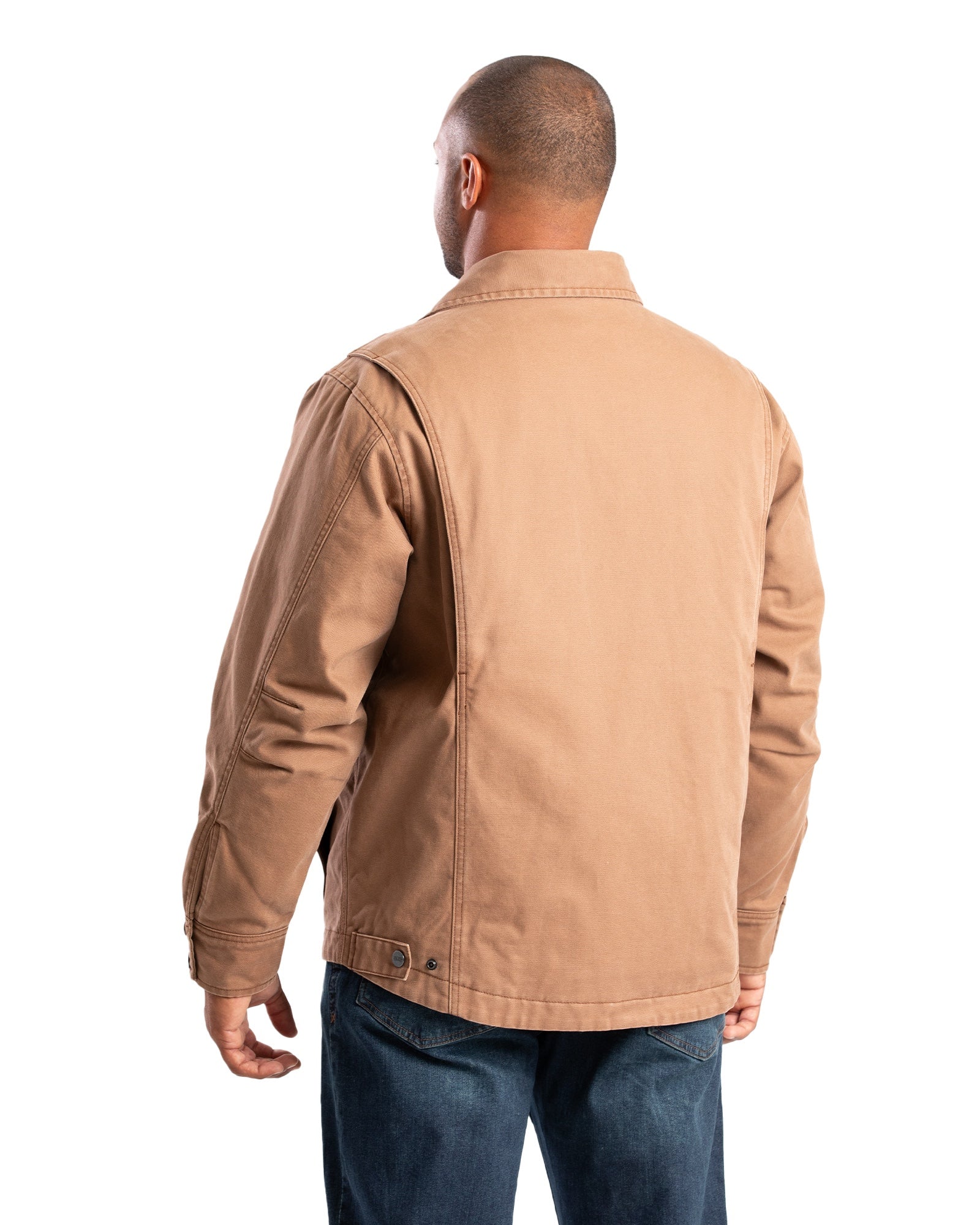 Back view of driftwood washed duck chore coat