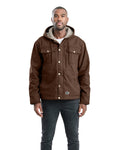 Front view of bark sherpa lined hooded jacket