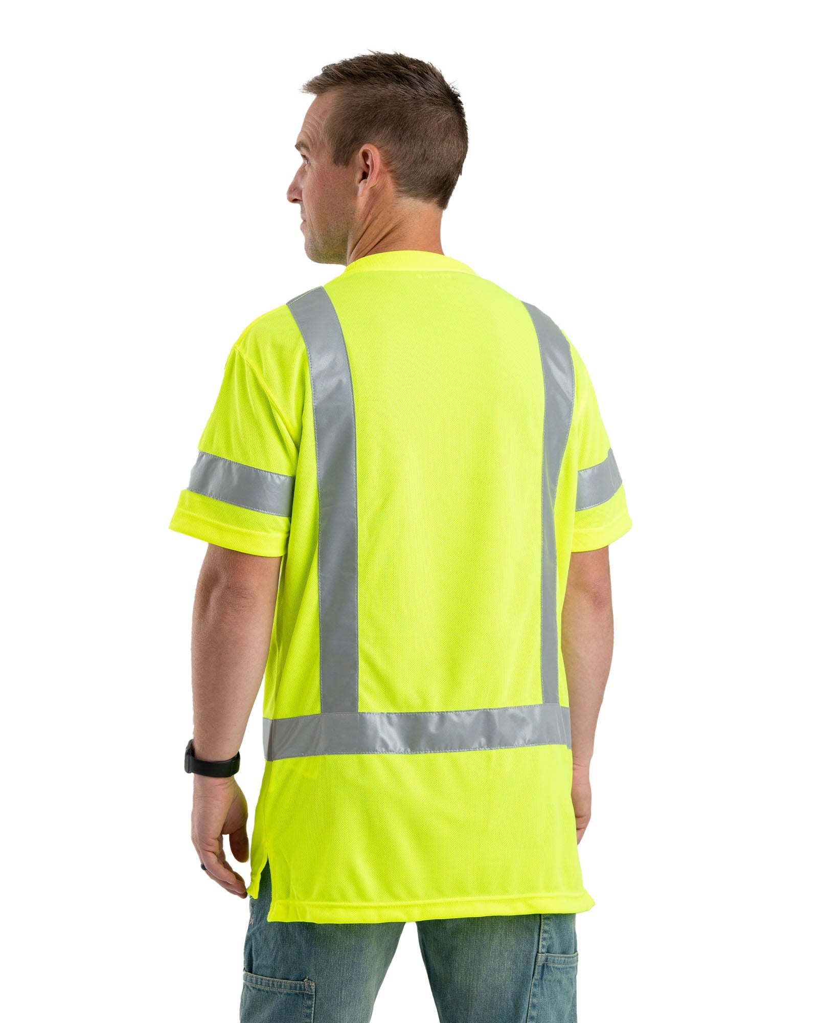 Back view of yellow class 3 hi vis short sleeve tee