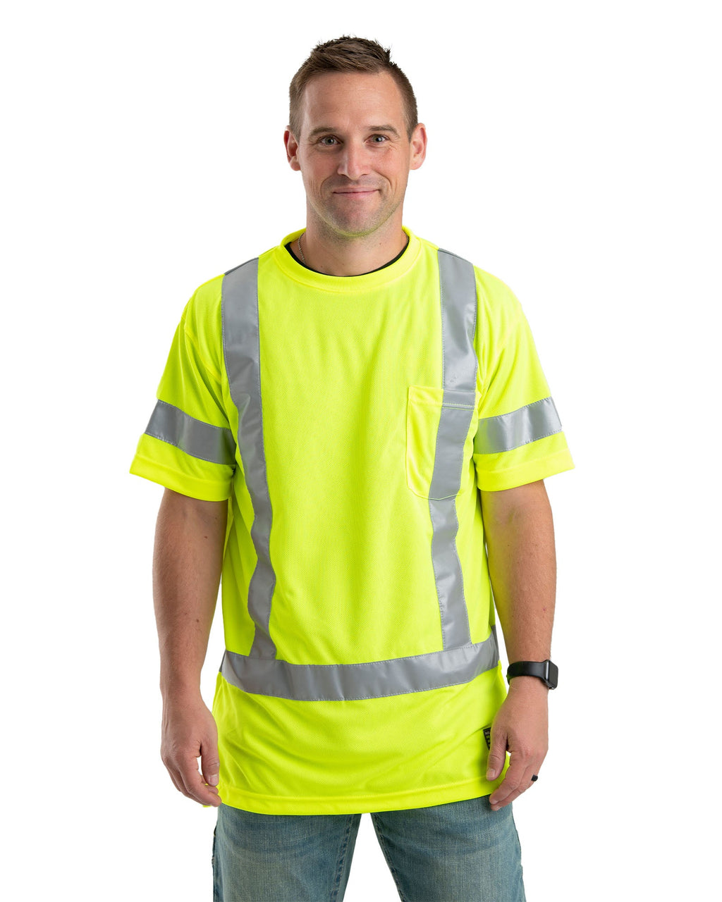 Front view of yellow class 3 hi vis short sleeve tee