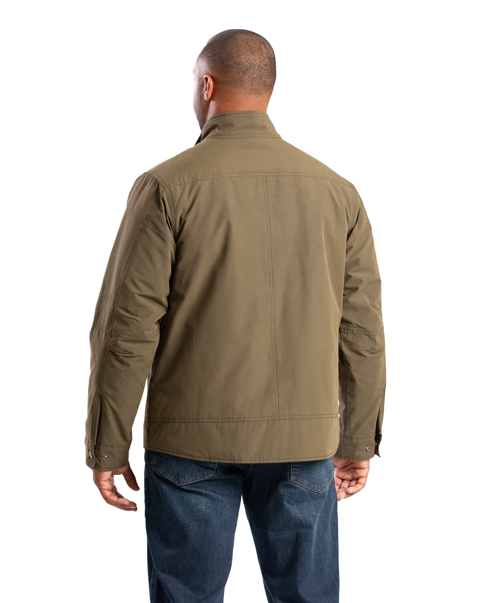 Back view of quilt lined duck chore jacket
