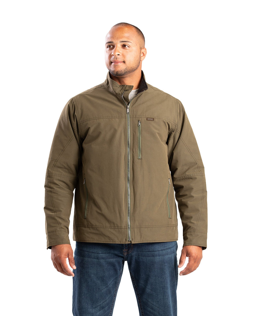 Front view of quilt lined duck chore jacket