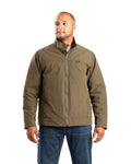 Front view of quilt lined duck chore jacket