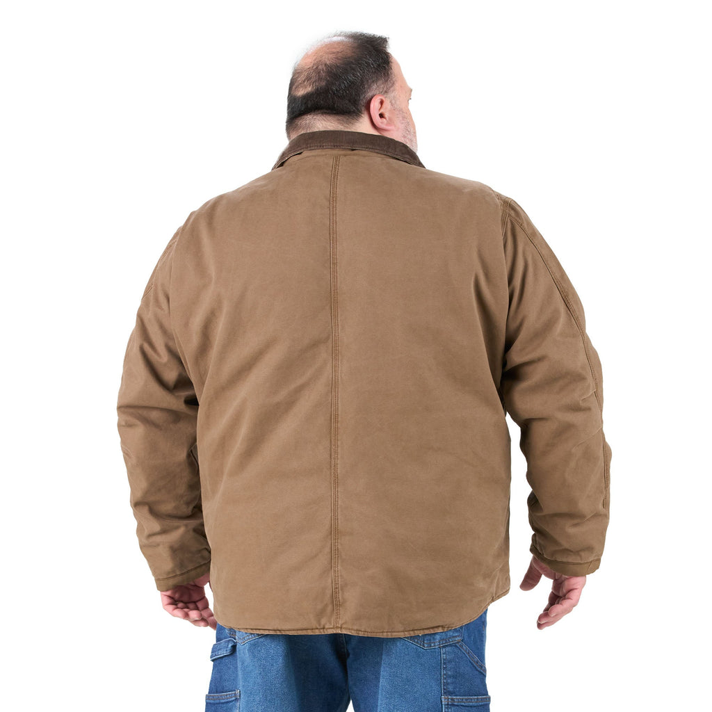 Back view of sherpa lined washed work jacket, alternate shot