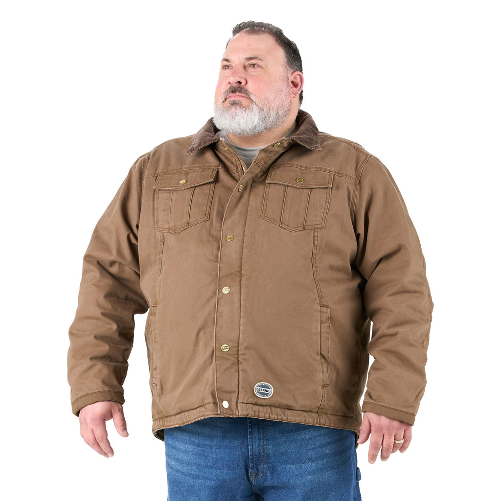 Front view of sherpa lined washed work jacket, alternate shot