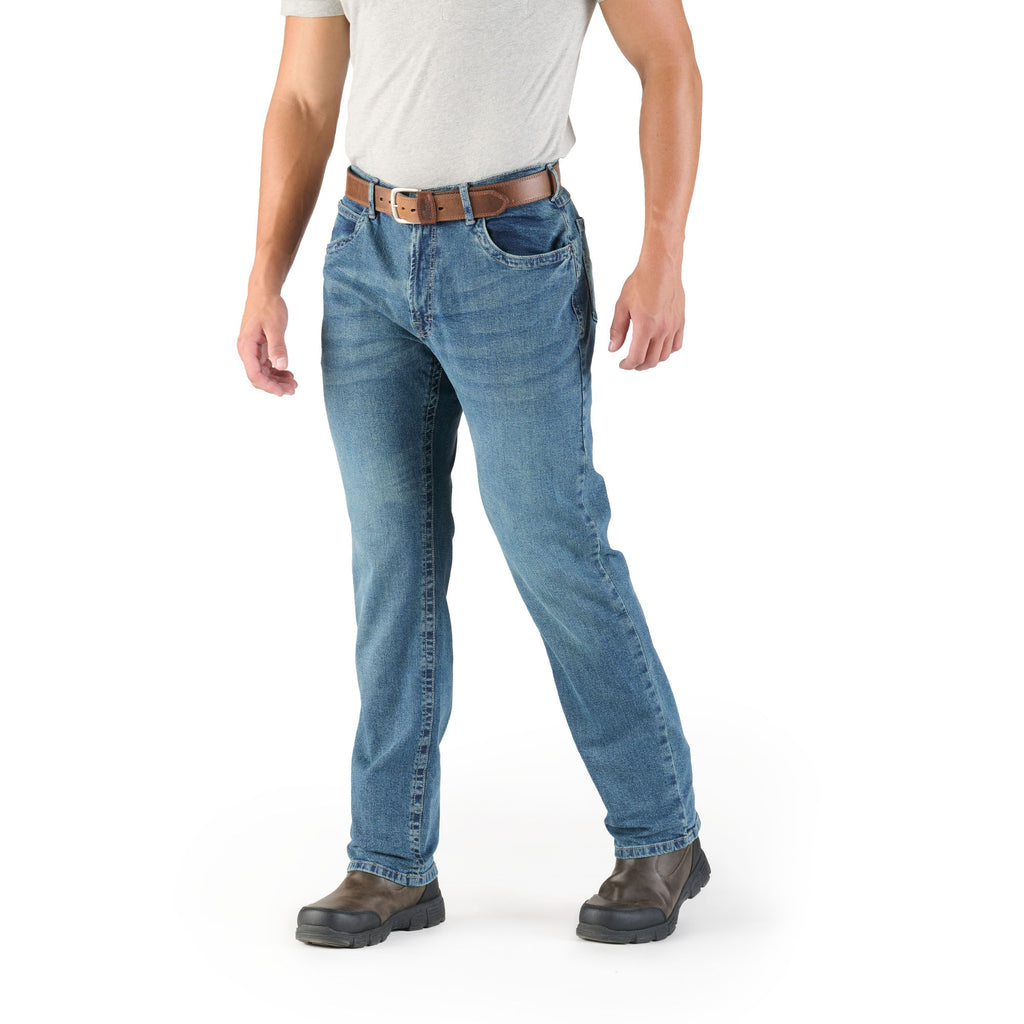 Front view of relaxed fit bootcut denim jeans, alternate shot