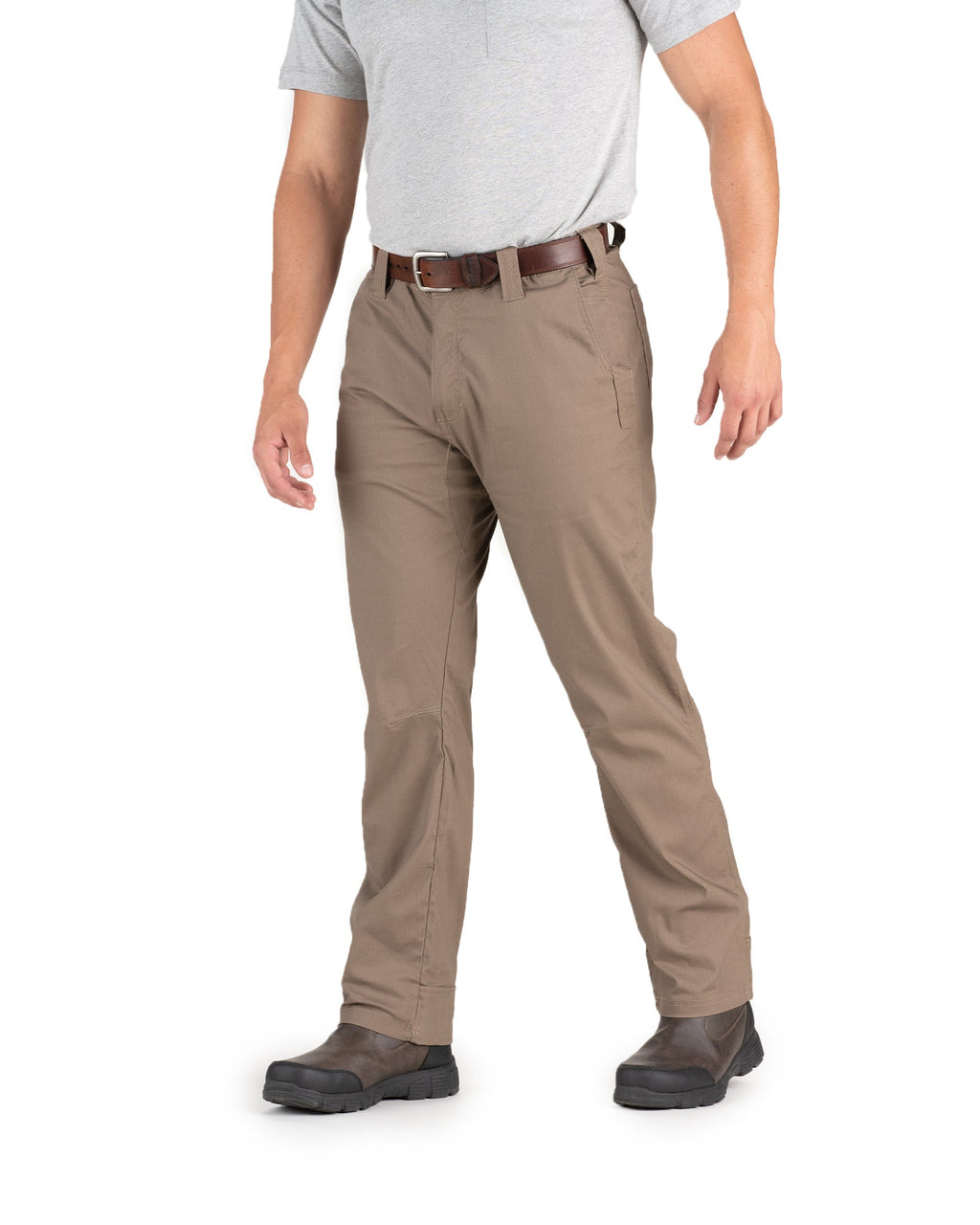 Front view of slate ripstop straight leg work trousers, alternate shot