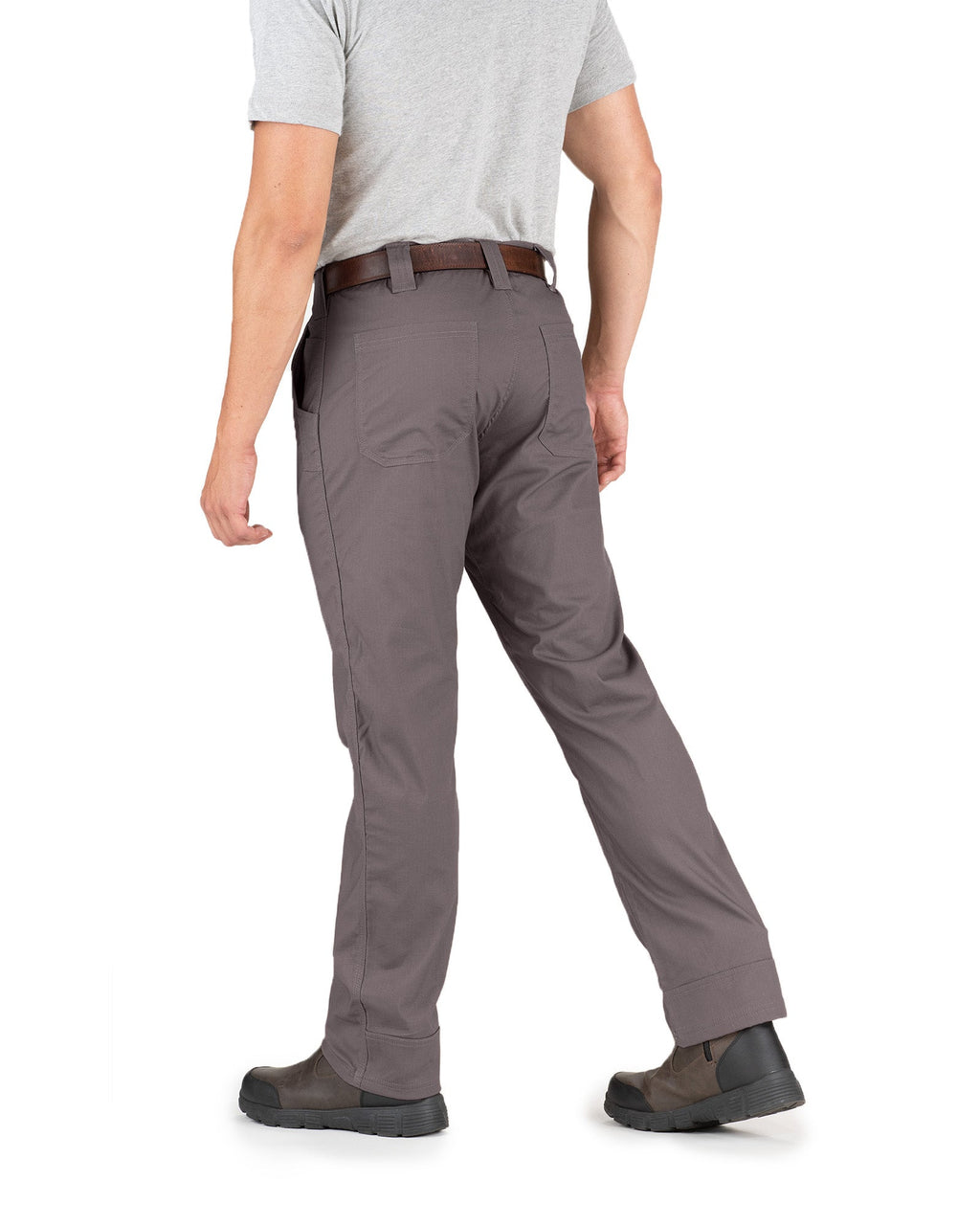 Back view of slate ripstop straight leg work trousers