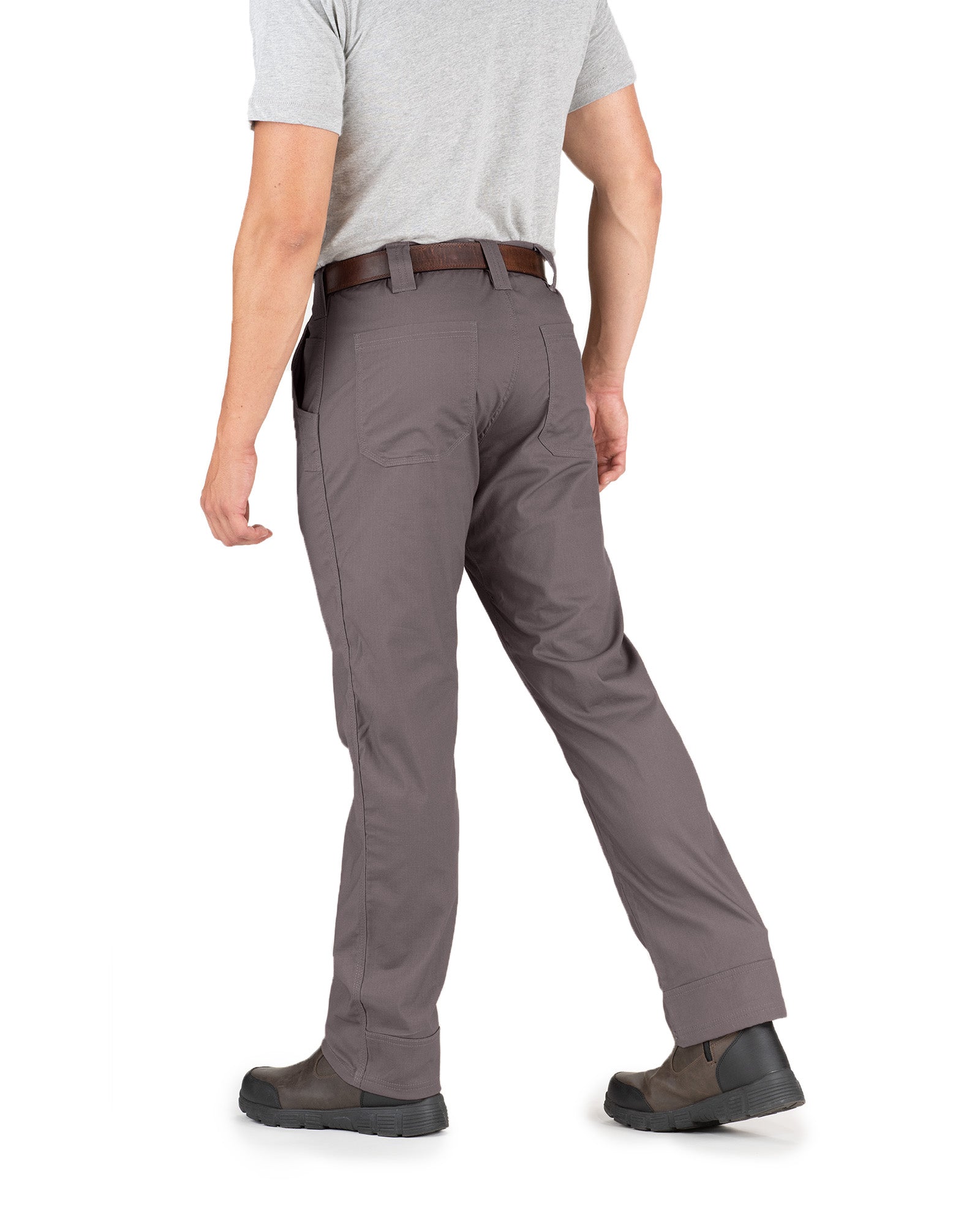 Back view of slate ripstop straight leg work trousers