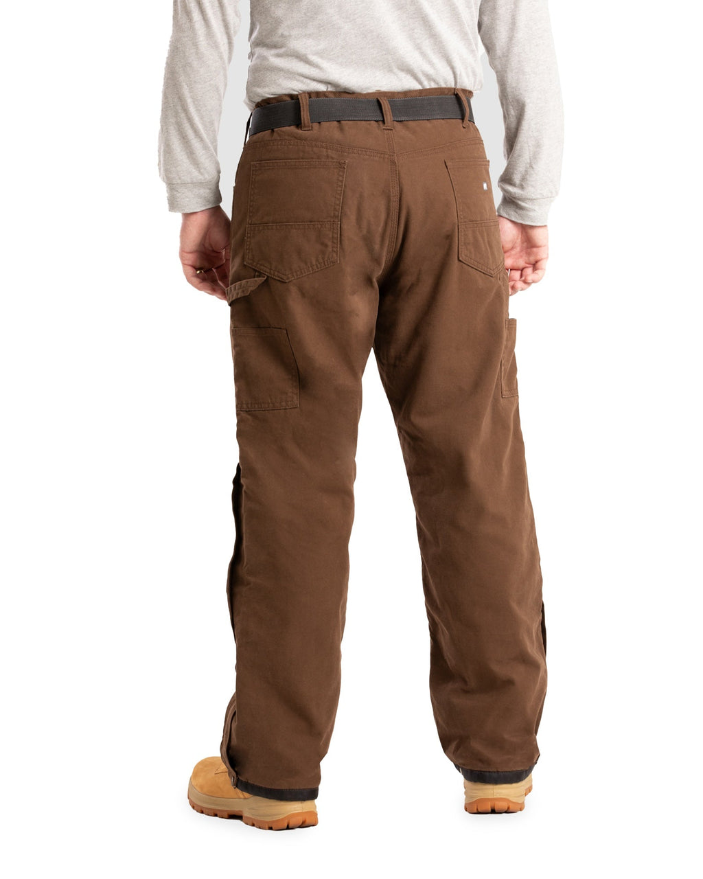 Back view of bark insulated duck outer trousers