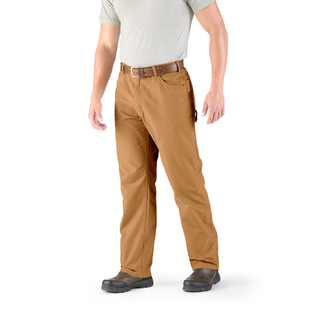 Front view of navy washed duck carpenter trousers