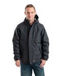 Front view of black waterproof insulated jacket