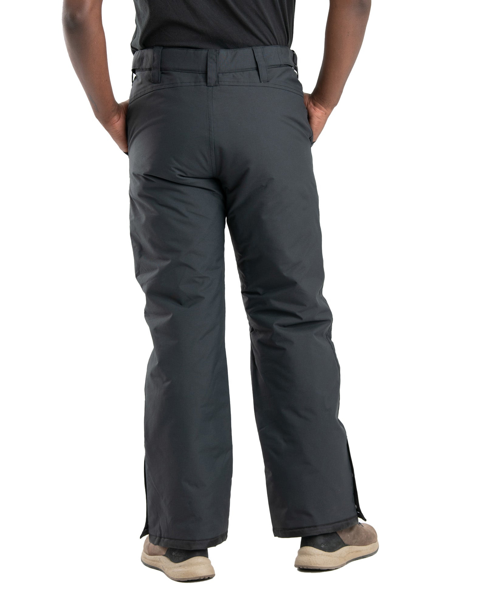 Back view of black waterproof insulated work trousers