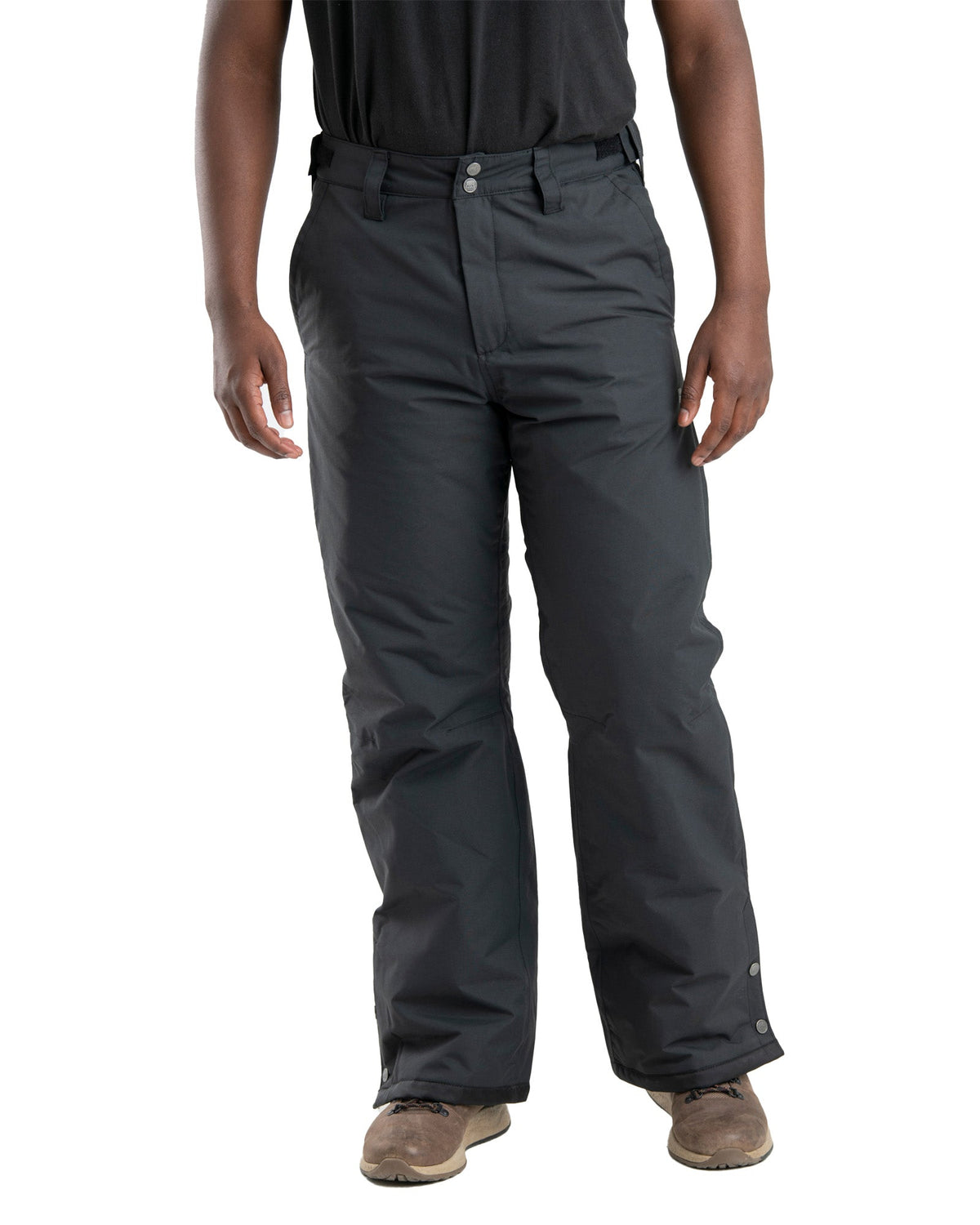 Front view of black waterproof insulated work trousers