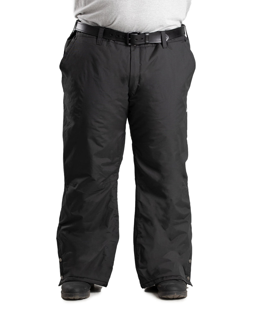 Front view of black waterproof insulated work trousers, alternate shot
