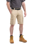 Front view of twill work shorts with cargo pockets