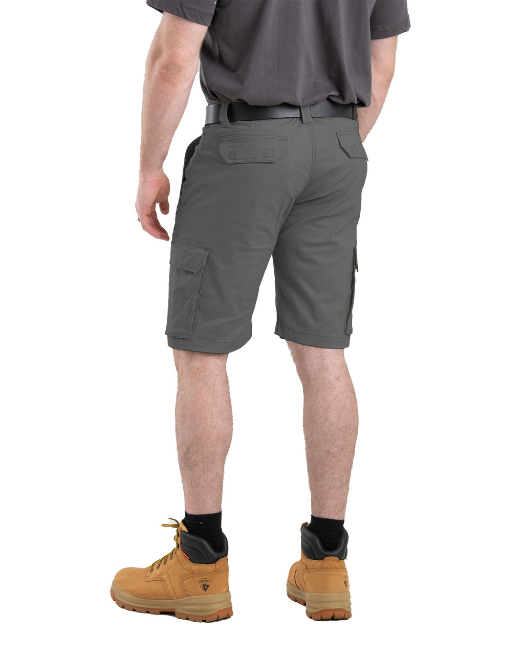 Back view of twill work shorts with cargo pockets, alternate shot