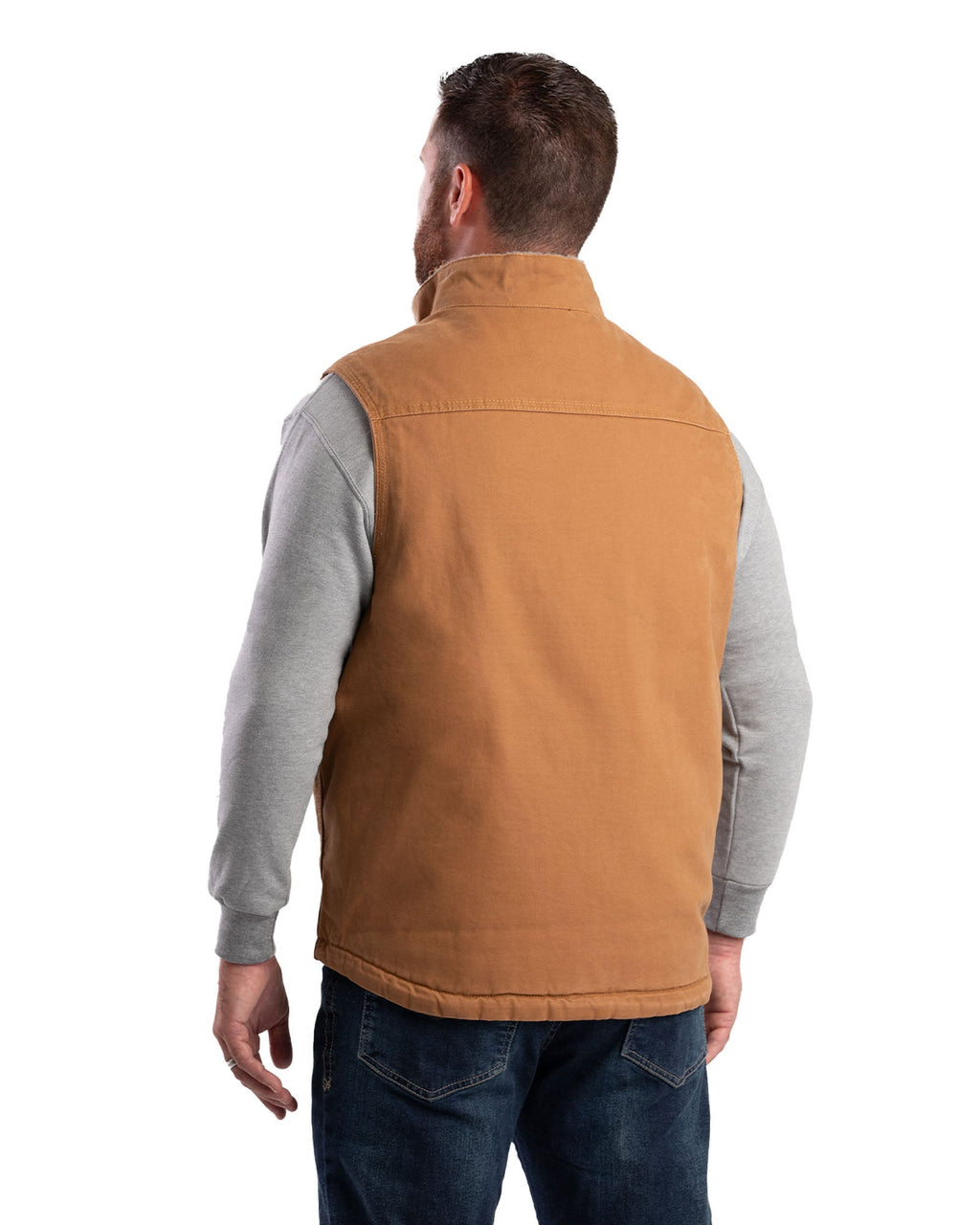 Back view of sherpa lined washed duck vest