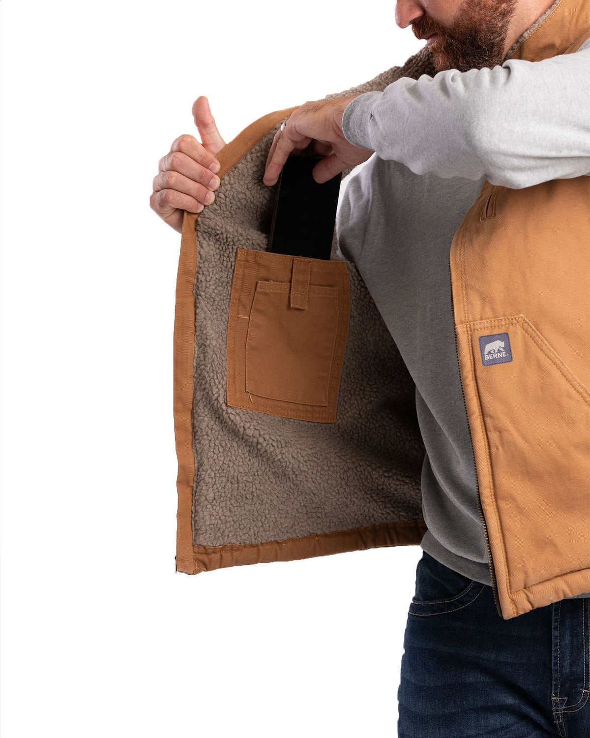Sherpa-Lined Washed Duck Vest