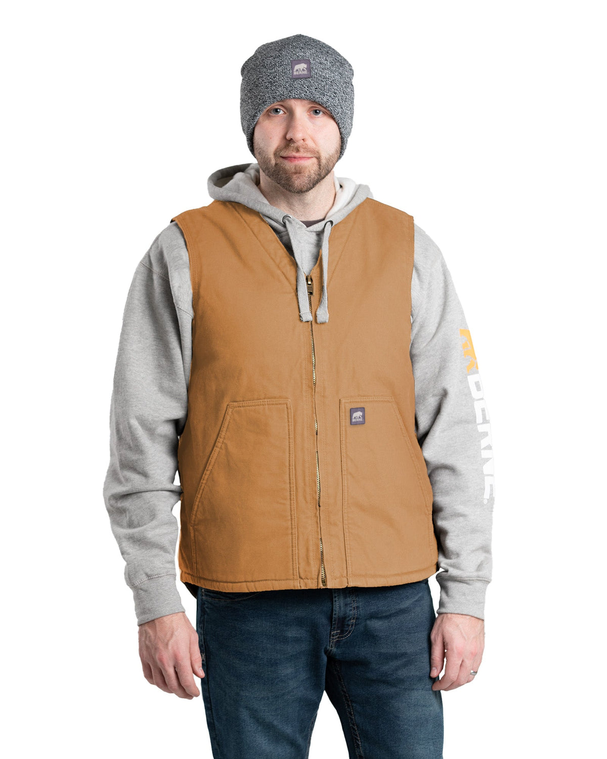 Sherpa-Lined Washed Duck V-Neck Vest