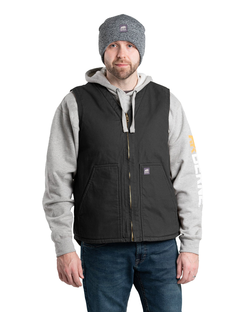 Sherpa-Lined Washed Duck V-Neck Vest