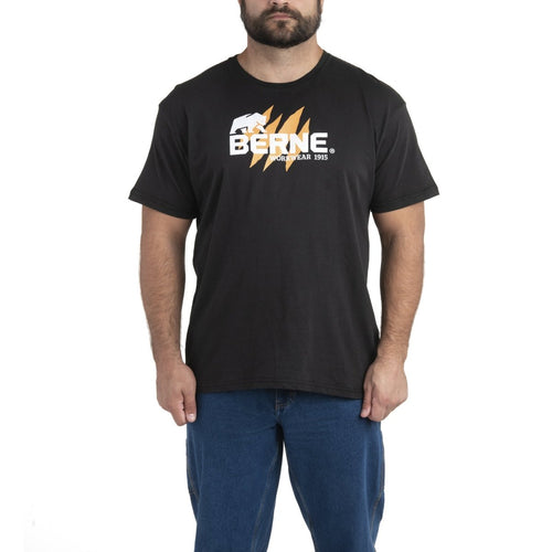 Product photo of black tee with a printed graphic