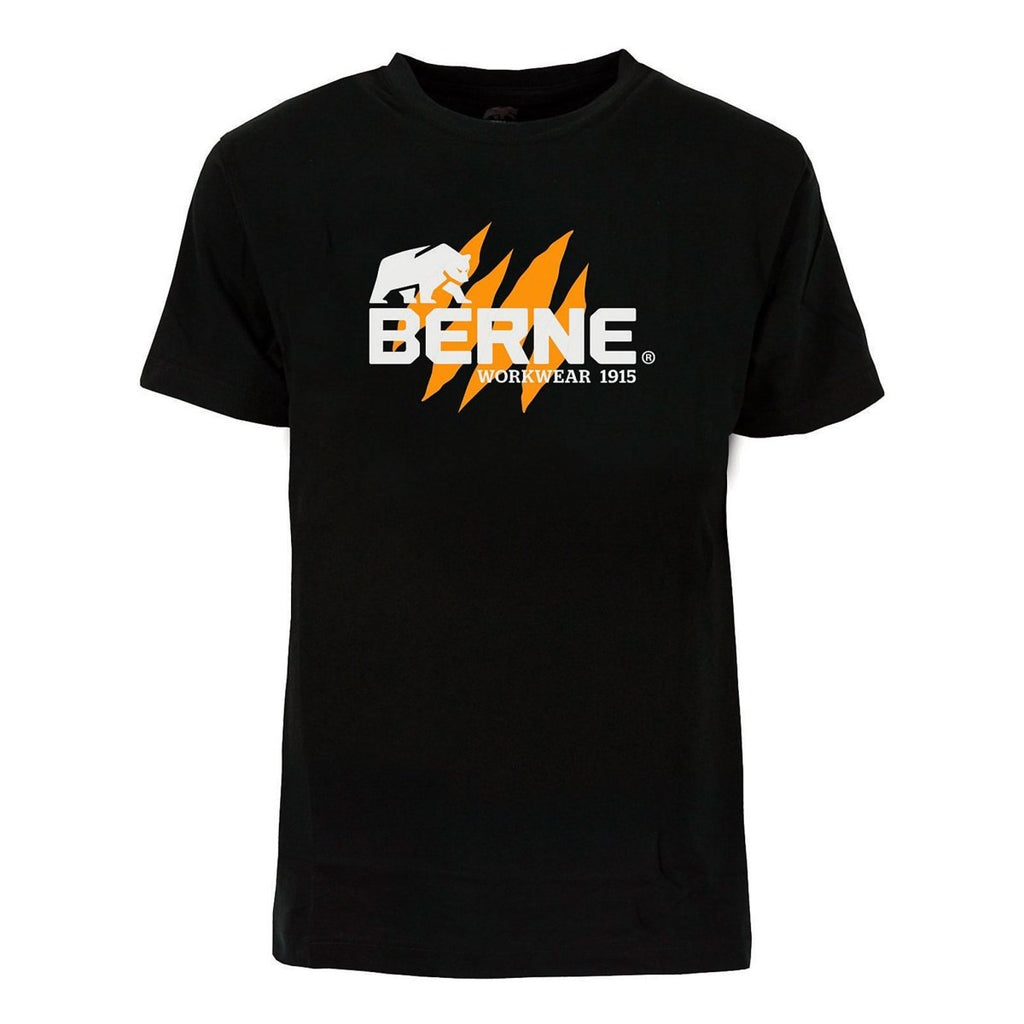 Product photo of black tee with a printed graphic, alternate shot