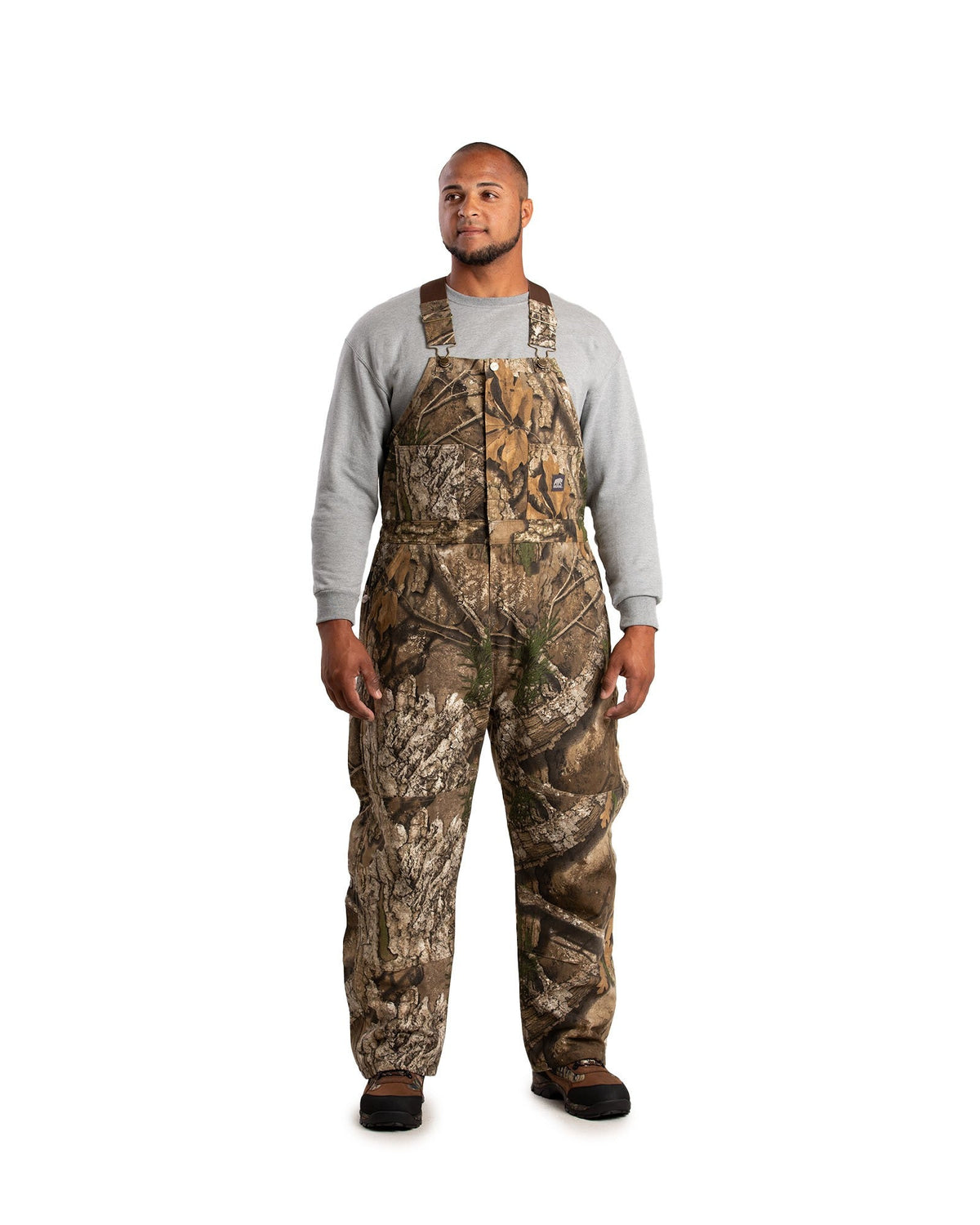 Product photo of camouflage insulated duck bib overalls