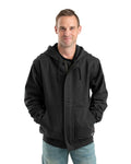 Front view of black flame resistant zip front hoodie
