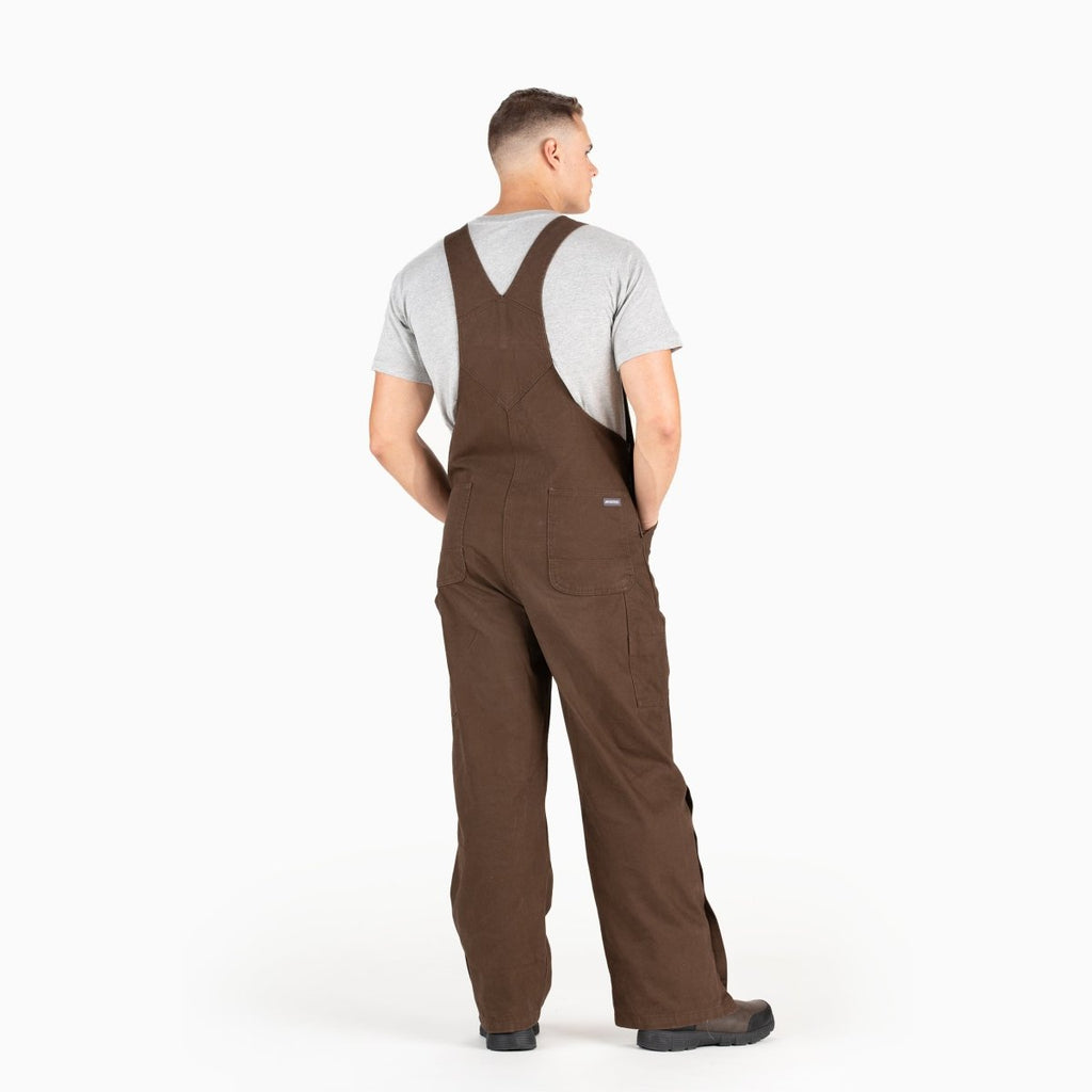 Product photo of unlined washed duck bib overalls, alternate shot