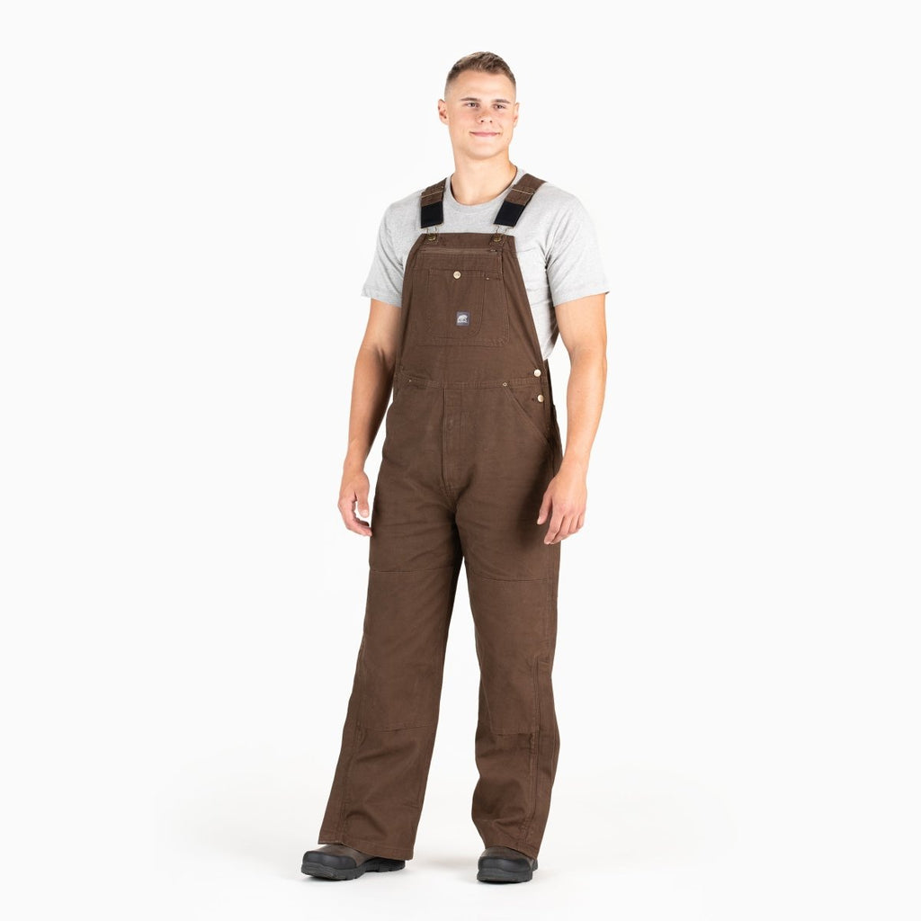 Product photo of unlined washed duck bib overalls, alternate shot