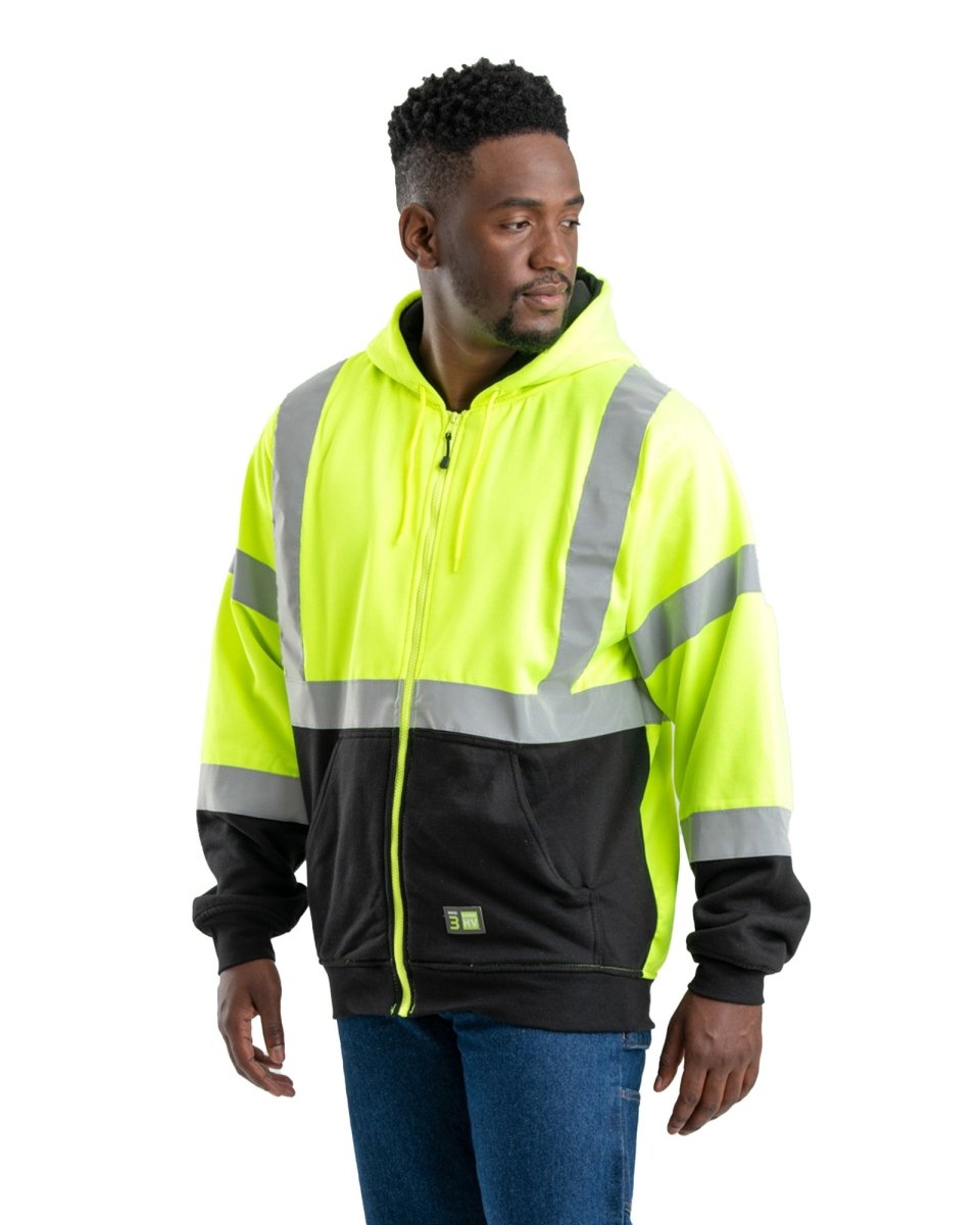 Product photo of yellow class 3 hi vis colour block hooded sweatshirt, alternate shot