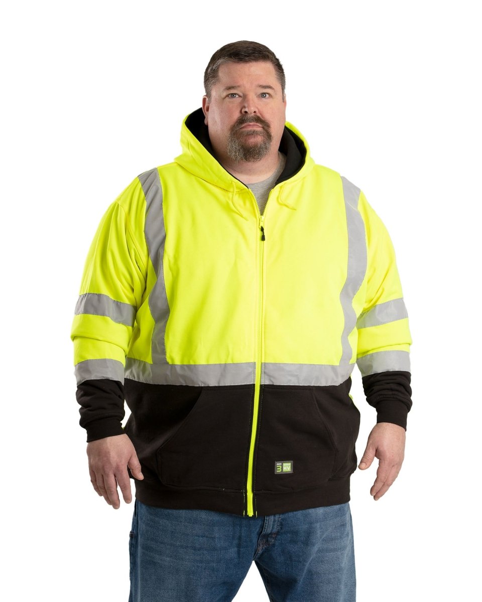 Product photo of yellow class 3 hi vis colour block hooded sweatshirt, alternate shot