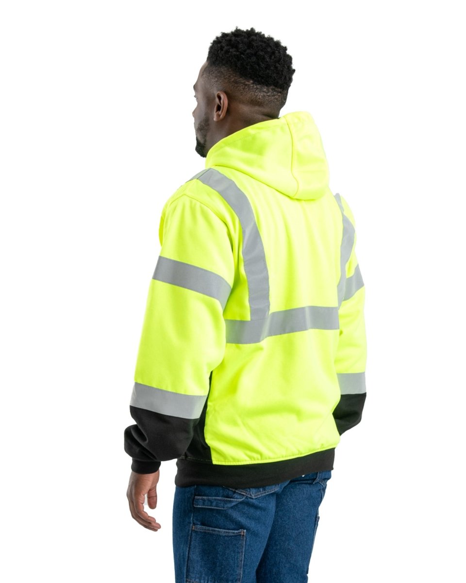 Product photo of yellow class 3 hi vis colour block hooded sweatshirt, alternate shot