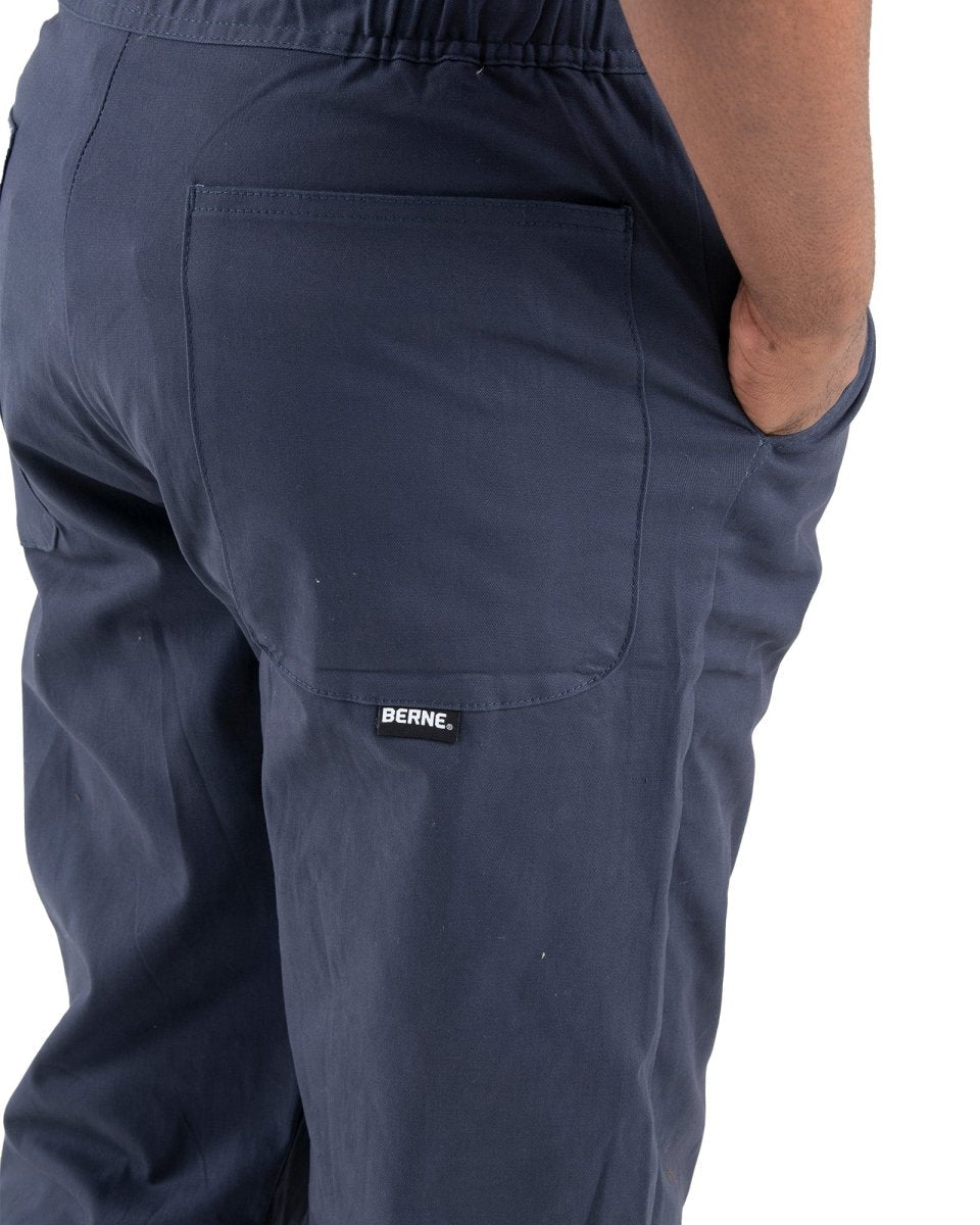 Product photo of navy short sleeve unlined coverall, alternate shot