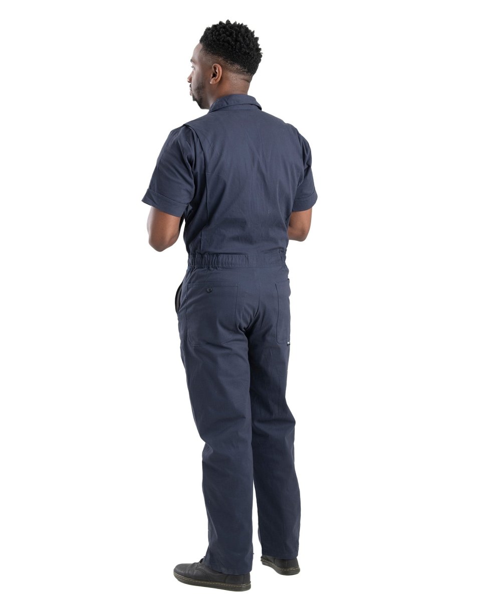 Product photo of navy short sleeve unlined coverall, alternate shot