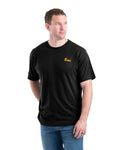 Product photo of black performance tee with a chest logo